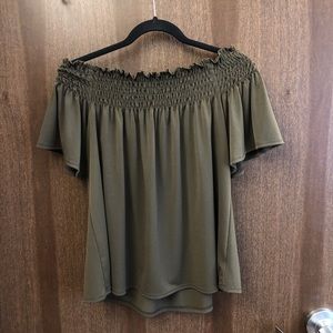 nordstrom’s BP olive green off the shoulder top